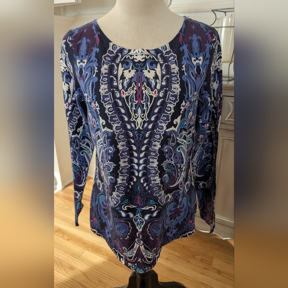 Talbots Elegant Blue Paisley Style Women's Top
